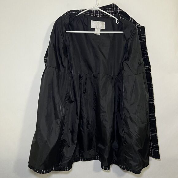 BB Dakota Pea Coat Womens Size Large Black Pink Plaid Two Button Front Acrylic - Picture 8 of 11